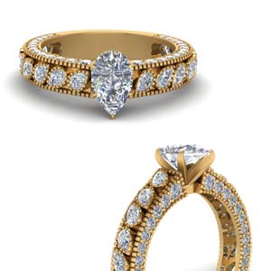 3 Carat Vintage Looking Pear Diamond Ring
