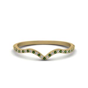 Thin Curved Gold Emerald Band