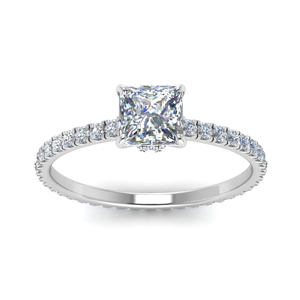 Eternity Hidden Halo Princess Cut Diamond Engagement Ring In 18K White ...