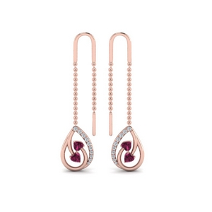 Chain Thread Pink Sapphire Heart Earring