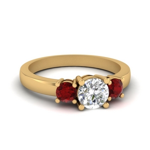 Round Diamond 3 Stone Ring With Ruby