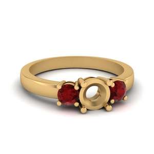 3 stone semi mount engagement ring with ruby in FDENR2419SMRGRUDR NL YG