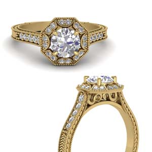 Floral Milgrain Round Halo Diamond Ring