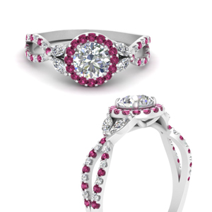 Floral Split Shank Pink Sapphire Halo Ring