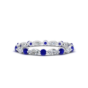 Thin Marquise And Round Sapphire Eternity Band