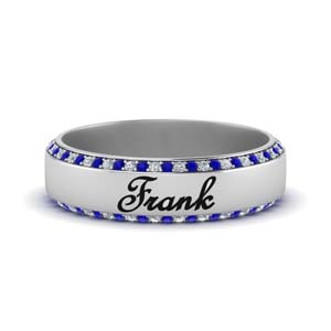 Engraved Sapphire Wedding Band For Men