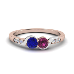 2 tone swirl 2 sapphire diamond engagement ring in 14K rose gold FDO84792RORGBSPS NL RG