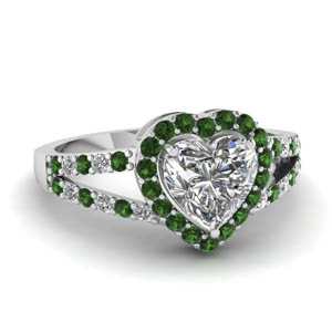 Emerald Ring With Heart Halo