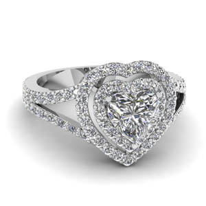 Split Shank Heart Diamond Halo Ring
