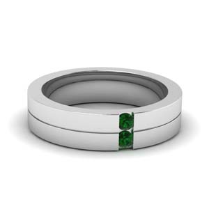 mens 2 stone wedding ring with emerald in FD1052BGEMGR NL WG.jpg