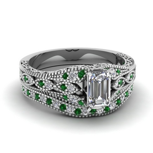 Emerald Cut Filigree Bridal Set