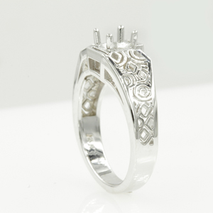 Solitaire Filigree Ring Without Stone In 14K White Gold