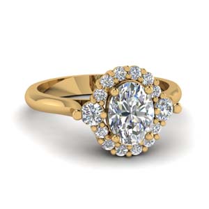 Gold Oval Shaped Halo Engagement Rings