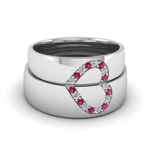 his and her diamond matching wedding band with pink sapphire in FD1144BGSADRPI NL WG