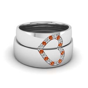 his and her diamond matching wedding band with orange sapphire in FD1144BGSAOR NL WG