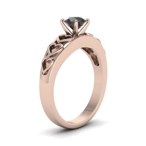 Heart Linked With Black Round Diamond Engagement Ring In 14K Rose Gold