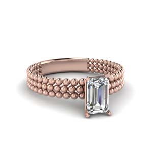 emerald cut diamond tri row bead solitaire ring in FD1160EMR NL RG