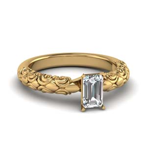 Filigree Emerald Cut Wedding Ring