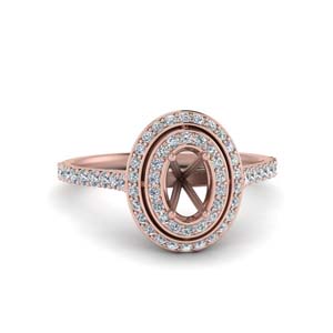 Diamond Double Halo Micropave oval Ring Setting