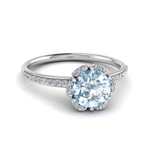 floral halo aquamarine engagement ring in 14K white gold FD121997RORGAQ NL WG