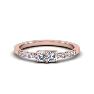 two stone asscher cut french pave diamond ring in 14K rose gold FD122196ASR NL RG