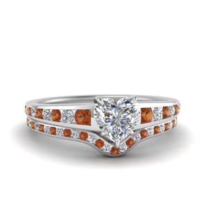 Heart Shaped Orange Sapphire Ring Sets