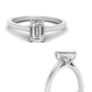 1 ct. emerald cut cathedral solitaire ring in FD10350EMRANGLE3 NL WG