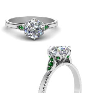 Milgrain Simple Emerald Ring