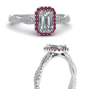 Emerald Cut Pink Sapphire Halo Rings