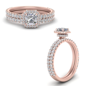 Moissanite Halo Wedding Ring Set