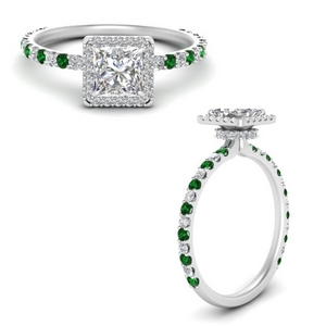 Princess Cut Halo Rings With Emerald