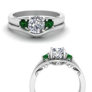 Round Cut Emerald Wedding Ring Sets 