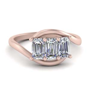 Rose Gold Emerald Cut 3 Stone Crossover Ring