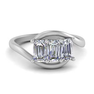 Emerald Cut 3 Stone Crossover White Gold Ring