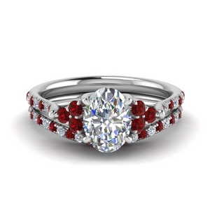 Oval Shaped Petite Cathedral Diamond Wedding Ring Set With Ruby ...