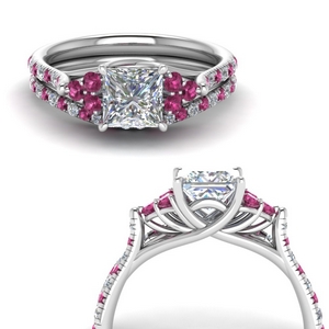 Princess Cut Pink Sapphire Ring Sets