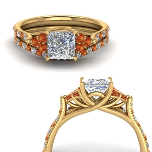 Princess Cut Orange Sapphire Ring Sets