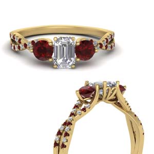 Emerald Cut Diamond Ring With Ruby