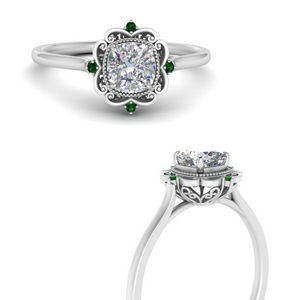 Filigree Halo Emerald Ring