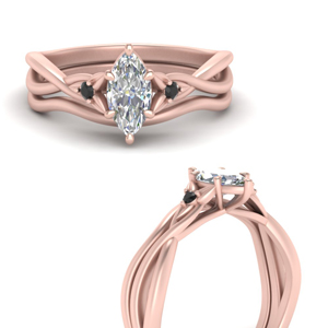 Marquise Shaped Black Diamond Ring Sets