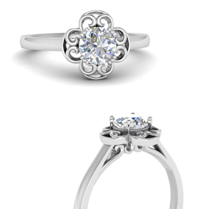 Floral Filigree Halo Solitaire Ring