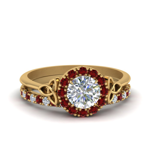 Celtic Halo Ruby Ring With Band