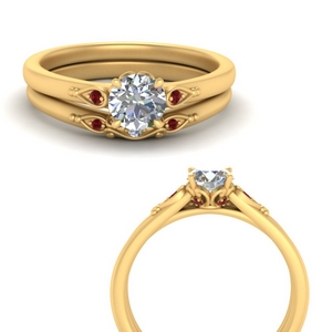 Gold Leaf Bridal Ring Set