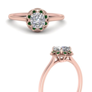 Cushion Halo Rings With Emerald