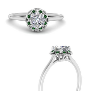 Flower Emerald Halo Ring