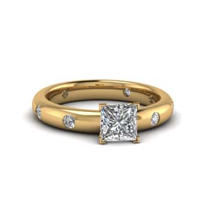 Diamond Princess Cut Side Stone Rings