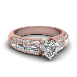 antique baguette heart diamond engagement ring in FD62254HTR NL RG