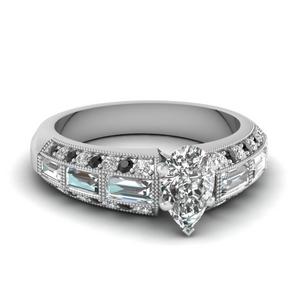 princess cut baguette and round diamond ring