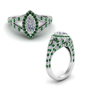 Marquise Shaped Emerald Split Shank Rings