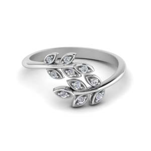 succes Telemacos plotseling Open Ring With Beautiful Leaf Diamond Design In 14K White Gold |  Fascinating Diamonds